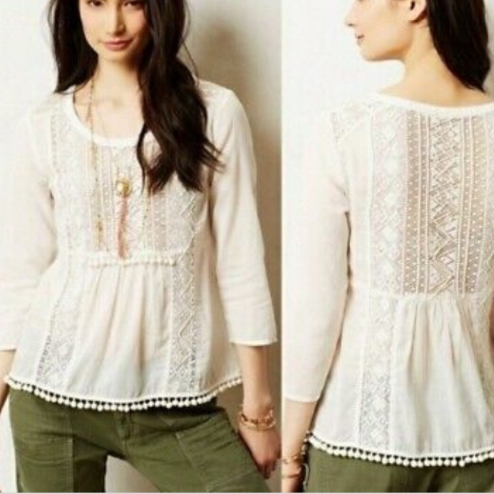 Anthropologie Maeve Beaded Crotchet Lace Top